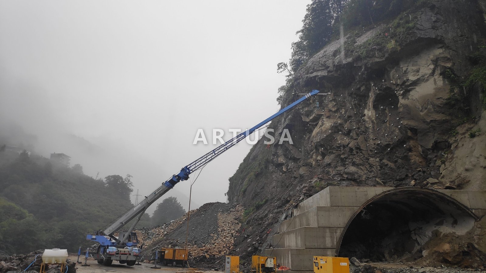 Crane installation at a tunnel portal